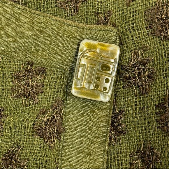 Vintage 90s Arise Green Silk Blend Woven Quilted Interior Wrap Jacket S - Picture 3 of 12